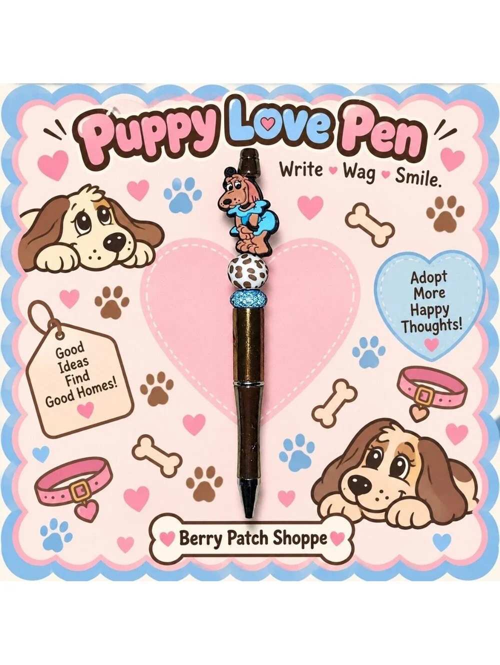 Retro 80s Pound Puppies Nose Marie Beaded Ballpoint Pen Office Accessory